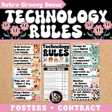 Technology Rules Posters Retro Groovy Computer Lab Decor B