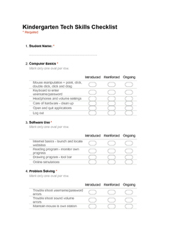 Technology Skills Checklist for Grades K-2 by Technology Teacher