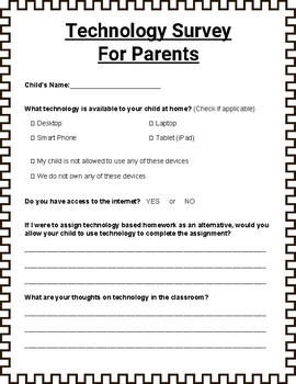 Technology Survey For Parents By Roombop Teachers Pay Teachers - 