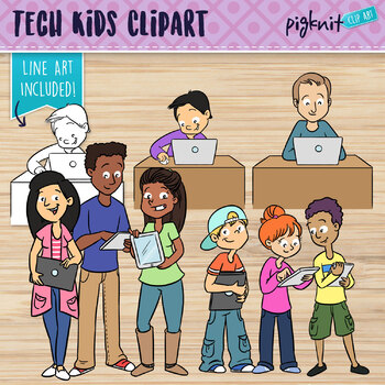 Preview of Technology Teens Clipart | Teen Students Using Laptops and Tablets