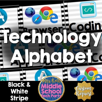 Preview of Technology Terms Alphabet Posters- Black & White Stripes