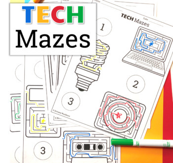 Preview of UNPLUGGED Technology Themed Maze Worksheets FREEBIE