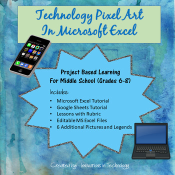 Preview of Technology Theme Pixel Art Microsoft Excel or Google Sheets | Distance Learning