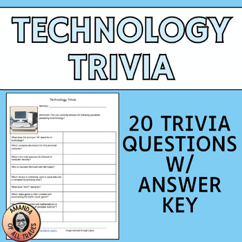 Preview of Technology Trivia Middle School Teambuilding Academic Team Quiz Bowl Answer Key
