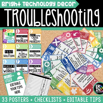 Preview of Technology Troubleshooting Posters, Checklists, Editable Bulletin Board Set