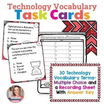 Preview of Technology Vocabulary Task Cards (sub plans, early finishers, unplugged)