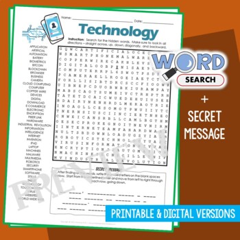 Preview of Computer Technology Word Search Puzzle Vocabulary Term Activity Review Worksheet