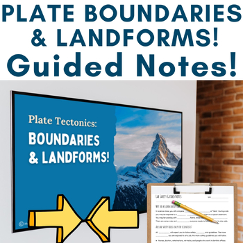 Preview of Tectonic Plate Boundaries & Landforms Notes- Convergent, Divergent, & Transform