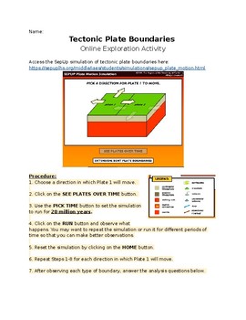 Preview of Tectonic Plate Boundary Online Exploration and Simulation Guide