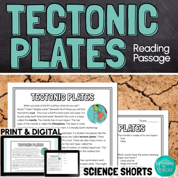 Preview of Tectonic Plates Reading Comprehension Passage PRINT and DIGITAL