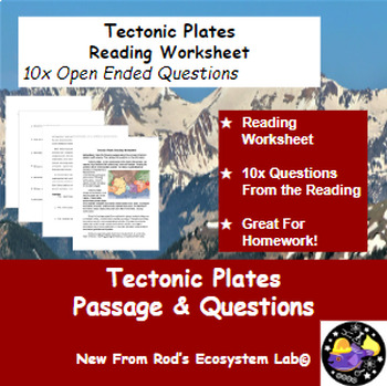 Preview of Tectonic Plates Reading Worksheet **Editable**