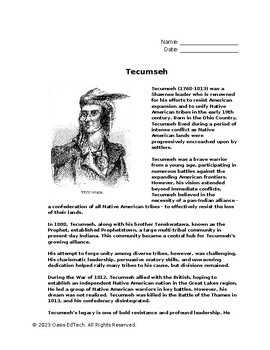 Preview of Tecumseh Worksheet