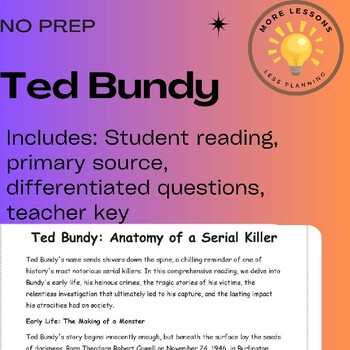 Preview of Ted Bundy: Serial Killer True Crime Forensic Reading Comprehension Worksheet