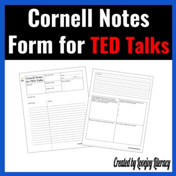 Preview of Ted Talk Cornell Note Graphic Organizer for the avid learner l College Elective