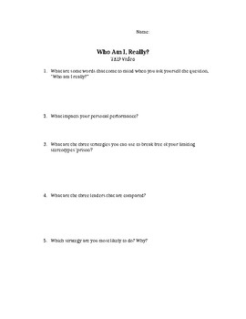 Preview of Video Response Worksheet for TEDxCooper Union Talk: "Who Am I?"