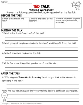 Preview of Ted Talk Viewing Worksheet