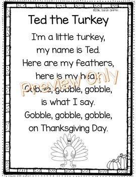 Ted the Turkey - Thanksgiving Poem by Little Learning Corner | TPT