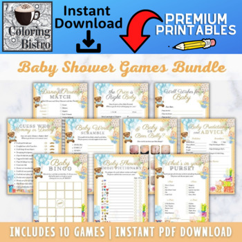 Preview of Teddy Bear Baby Shower Games Printable Pack - Baby Shower Games Package PDF