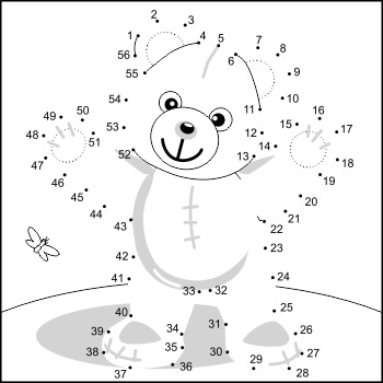 Teddy Bear Connect the Dots and Coloring Page, Commercial Use Allowed