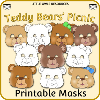 Preview of Teddy Bears' Picnic Printable Masks - Full-Color and Coloring included