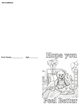 Preview of Teddy bear get well soon coloring card