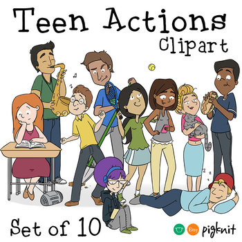 Preview of Teen Actions Verb Clipart | 10 Secondary Students Demonstrating Movement