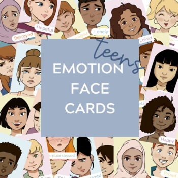 Preview of Teen Emotion Face Cards - Printable Feeling Flashcards Teletherapy Play Therapy