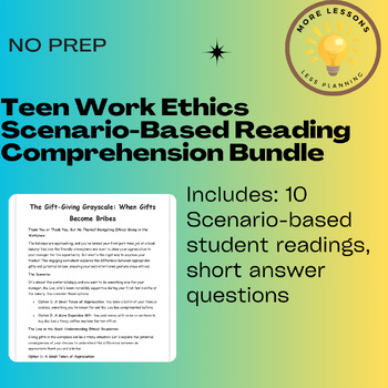 Preview of Teen Ethical Work Decisions Scenario Based Reading Comprehension Worksheet Unit