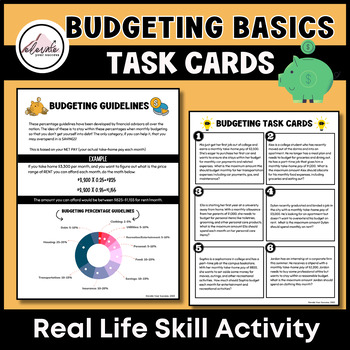 Preview of Teen Financial Literacy: Budgeting Percentage Practice & Task Cards