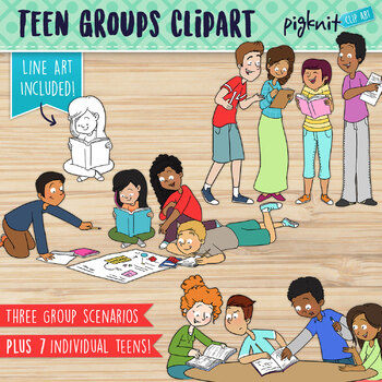 Preview of Teen Working in Groups Clipart for Middle or High School