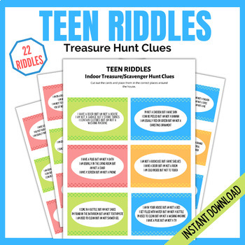 Preview of Teen Indoor Treasure Hunt Riddles, Middle Schoolers, Printable Scavenger hunt