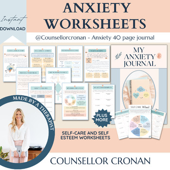 Preview of Teen Mental Health Workbook, CBT. Worries. Check-In, Anxiety Worksheet, BPD