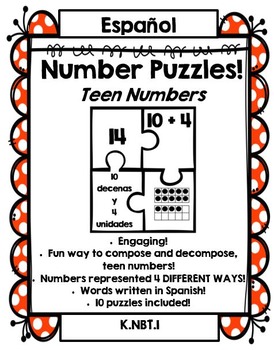 Preview of Number Puzzles: Compose & Decompose Teen Numbers (SPANISH!) - Math Dollar Deals