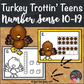 Preview of Number Sense Activity Turkey Trottin' Teen Numbers 10-19