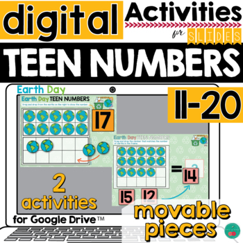 Preview of Teen Numbers 11-20 - Earth Day - Kindergarten  DISTANCE LEARNING