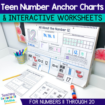 Preview of Teen Numbers Anchor Charts and Interactive Worksheets