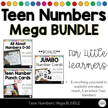 Preview of Teen Numbers BUNDLE | Anchor Charts | Books | Practice Pages | Punch Cards