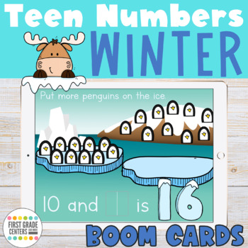 Preview of Teen Numbers Boom Cards | Winter Place Value