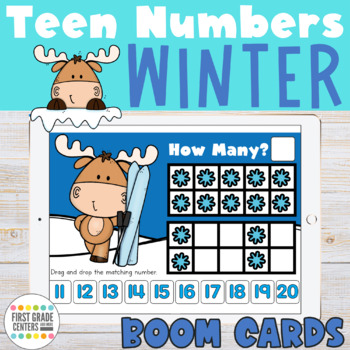 Preview of Teen Numbers Boom Cards | Winter Place Value Game