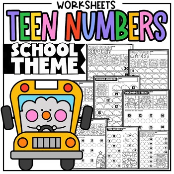 Preview of Before and After with Teen Numbers Kindergarten Math Worksheets