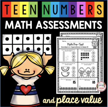 Preview of Teen Numbers Math Assessment - Place Value Tests - Kindergarten and First Grade