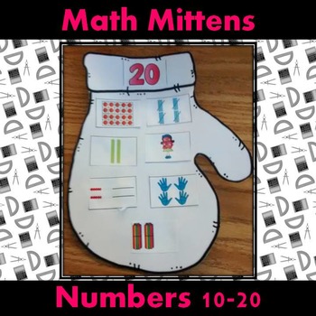 Preview of Teen Numbers Math Winter Mittens Craft: Ten frames, numerals, tally marks