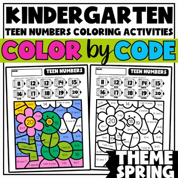 Preview of Spring Themed Kindergarten Math: Teen Numbers Coloring Activities