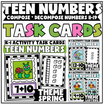 Preview of Spring Themed Teen Numbers Place Value Task Cards for Kindergarten