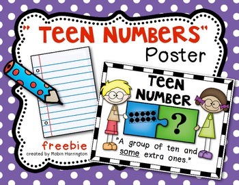 Preview of {FREEBIE} Teen Numbers Poster "Puzzle Kids" Kindergarten Math
