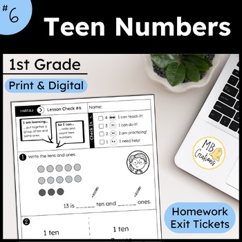 Preview of Teen Numbers Practice Worksheets & Exit Tickets - iReady Math 1st Grade Lesson 6