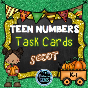 Preview of Teen Numbers Task Cards Fall Theme (Number Sense) | Teen Numbers Game