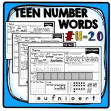 Teen Numbers, Teen number words, Numbers 11-20, Number Words