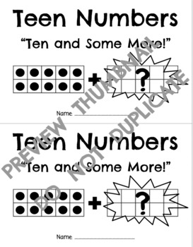 Preview of Teen Numbers - Ten and Some More Addition Ten Frames # 10-20