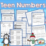 Teen Numbers Worksheets, Winter, Print and Go, 11-19, Kind